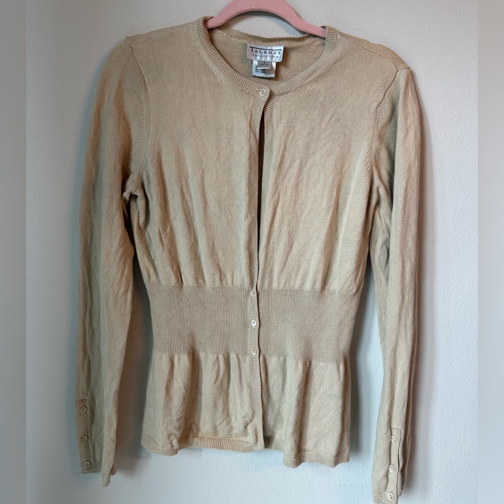 Vintage Talbots Cashmere And Silk Camel Color Cardigan Size Large
